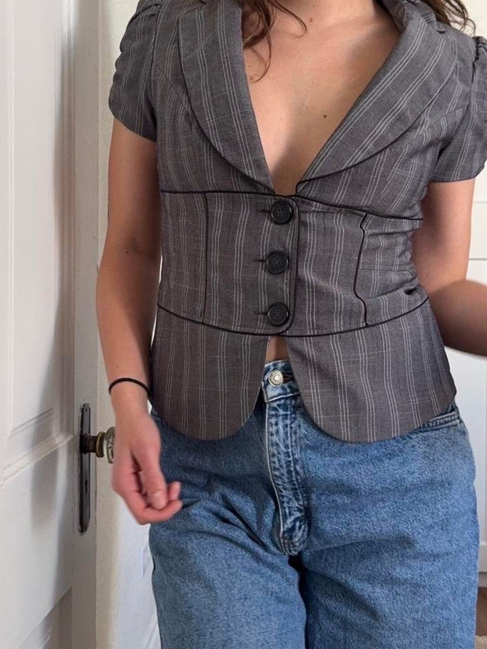 Vintage Y2K Striped Short Sleeve Blazer Top